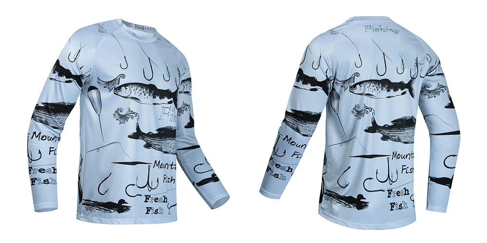 2025 Fishing Shirt Men Summer Outdoor Fishing Clothing Sunscreen Long Sleeve Fish Print Casual Shirts Anti-UV Fishing Shirts