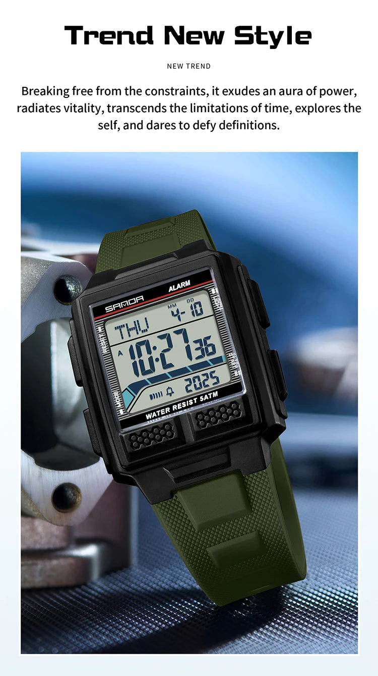 SANDA 2212 Fashion Electronic Watch Alarm Clock Luminous Calendar Water Resistant Shockproof Sports Digital Watches for Man