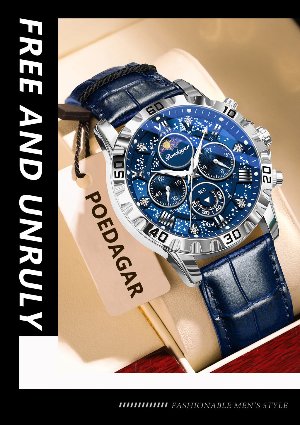 POEDAGAR Original Military Man Wristwatch Waterproof Luminous Chronograph Leather Strap Watches For Men Quartz Men's Watch Reloj