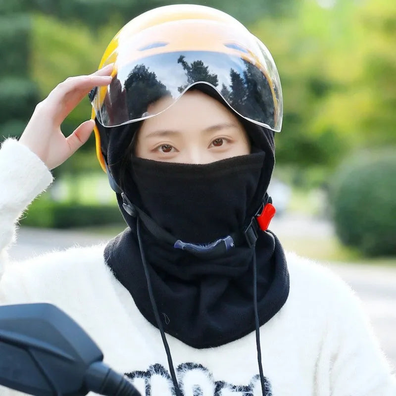 Unisex Winter Balaclava Knit Hooded Windproof Cycling Face Mask with Drawstring Motorcycle Riding Headgear Warm Knitted Caps