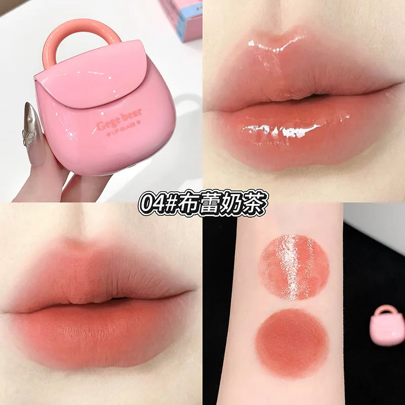 Gegebear Mini Bag Double Effect Lip gloss Smooth Color Rendering Matte Mirror Set Lip Glaze lipstick gifts
