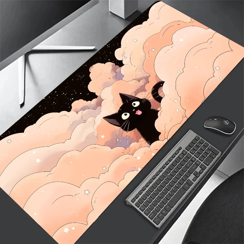 Black Cat Clouds Fast Delivery Keyboard mouse pads lock-edge Mouse pad kawaii Pink Purple Office desktop protection pad XXL rug