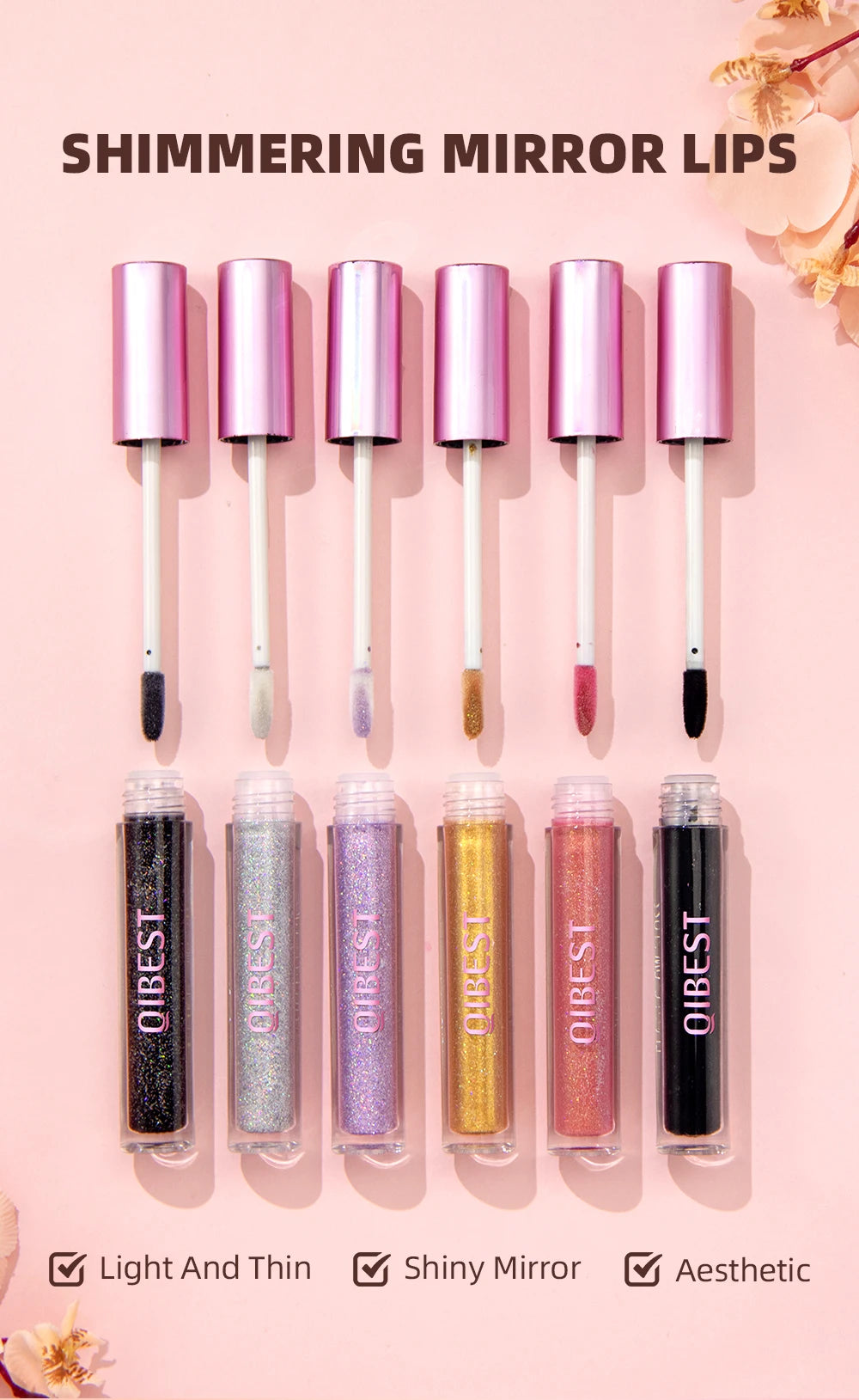 6 Colors Glitter Lipstick Long Lasting Diamond Pearlescent Metallic Lipgloss Black Matte Liquid Lipstick Women Lip Tint Makeup