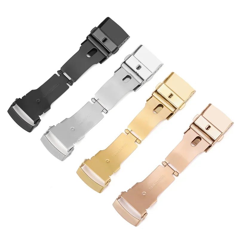 16mm 18mm 20mm 22mm Stainless Steel Watchband Clasp Folding Buckle Double Press Silver Black Gold Watch Repair Accessories