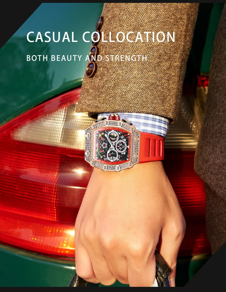2022 New Men's Automatic Mechanical Watch ONOLA Fashion Unique Luxury Diamond Inlaid Design Waterproof Silicon Tape Watches Men