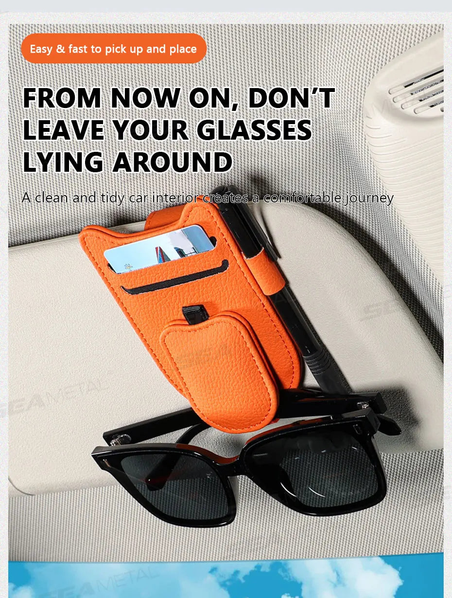SEAMETAL Luxury Car Visor Glasses Clip Magnetic Wear-Resistant Sunglasses Holder 3 in 1 Auto Eyeglasses Clip with Card Holder