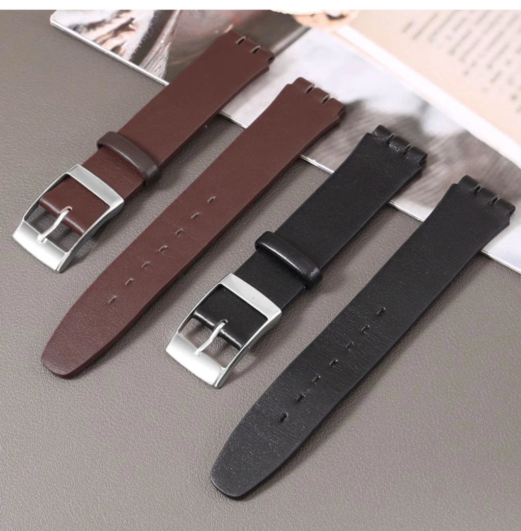 For Swatch SYXS116 GB274/GN239/GB294/287 Ultra-thin Plain Cowhide Genuine Leather Watch Strap 17mm Bracelet Watchband with Tools