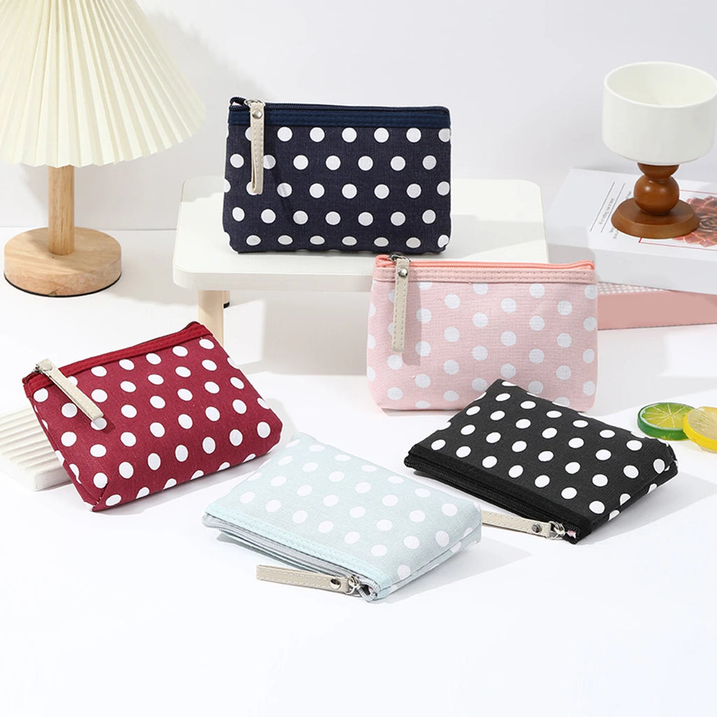 Small Fresh Canvas Dot Makeup Bag Simple and portable skincare storage bag Korean version student pencil case wallet