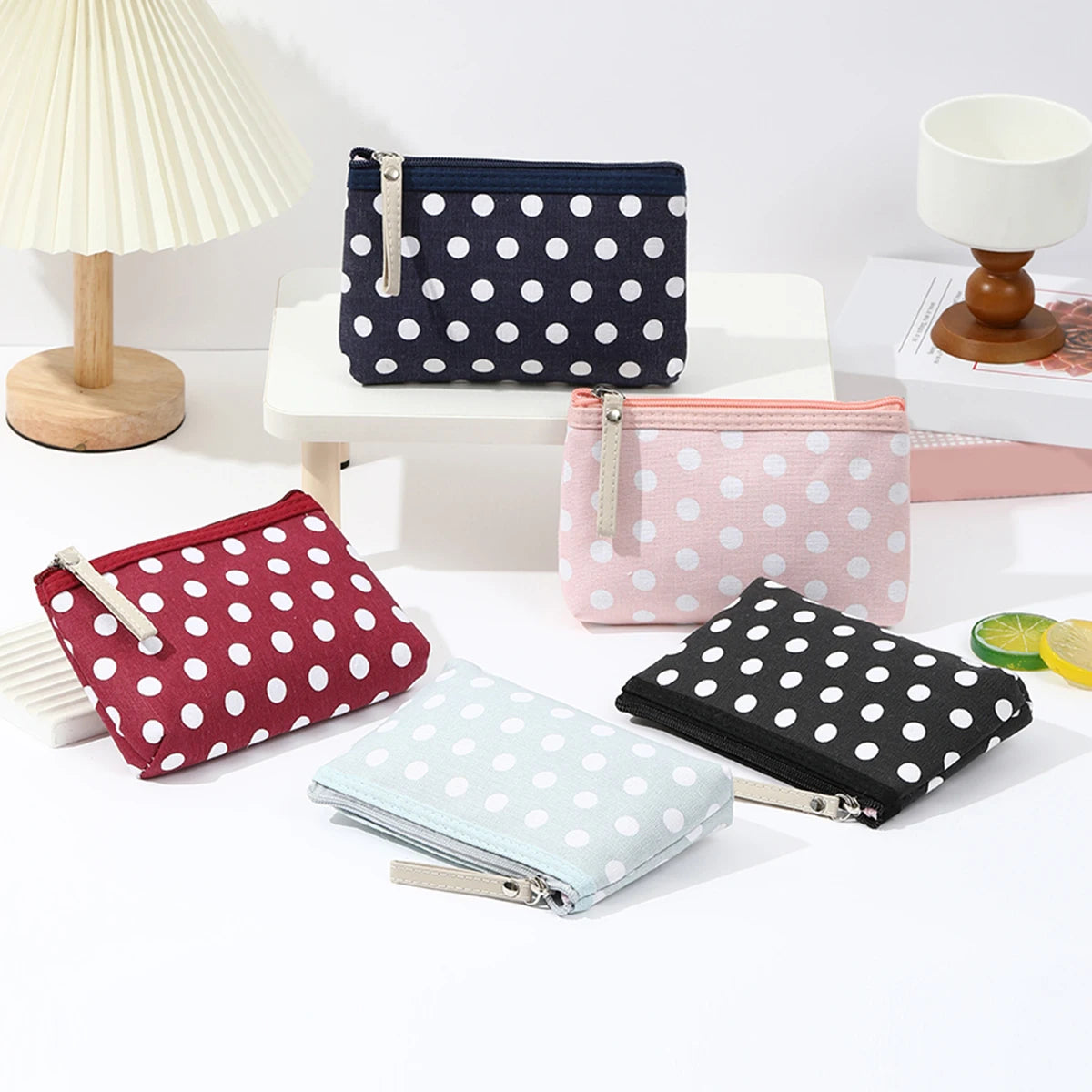 Small Fresh Canvas Dot Makeup Bag Simple and portable skincare storage bag Korean version student pencil case wallet