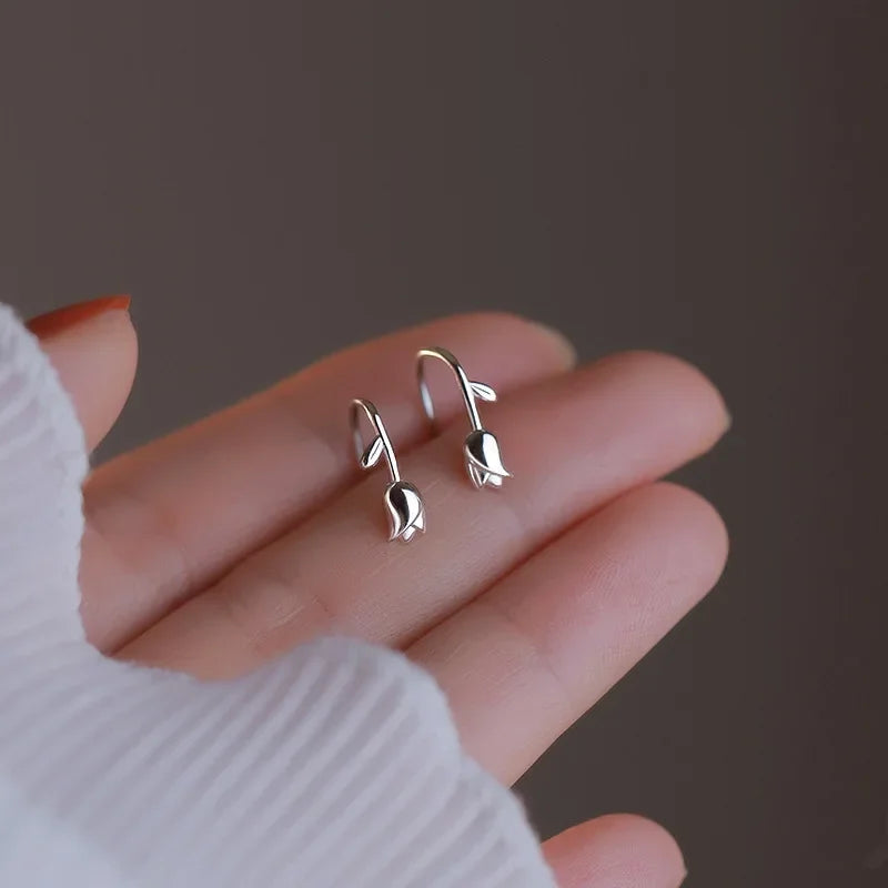 925 Silver Needle Water Drop Flower Crystal Earrings Shiny Silver Color Beautiful Mini Earrings Jewelry Gifts