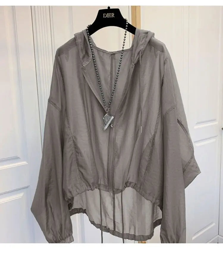 2025 New Ice Silk Thin Sunscreen Coat Women's Jacket Loose Sun Protection Shirt Hooded Top Summer Breathable Lightweight Shirt