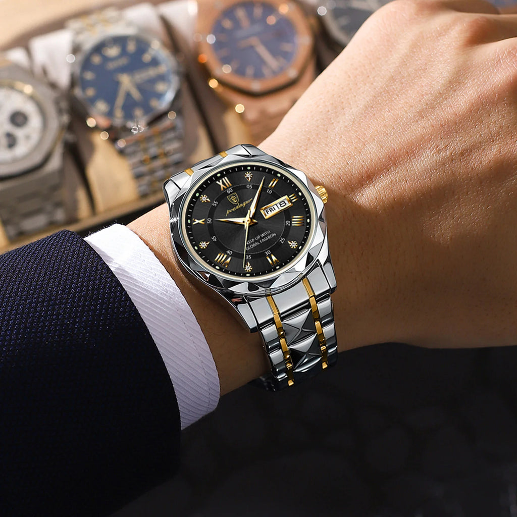 POEDAGAR Luxury Brand Men's Watches Waterproof Stainless Steel Luminous Man Wristwatch Date Week Quartz Business Men Clock Reloj