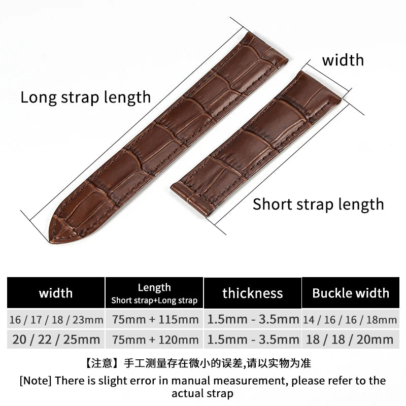 Genuine Leather Watch Strap for Cartier Tank London Solo Men's and Women's 16 18 20 22 25mm Flat Interface Folding Buckle Band