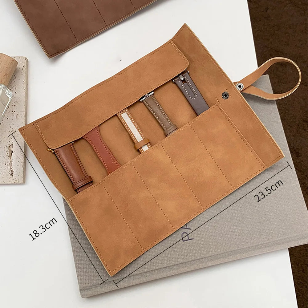 Watch Band Roll Organizer With 5 Slots Storage Box Watch Strap Smart Watch Storage Bag Leather Handmade Travel Case storage bag