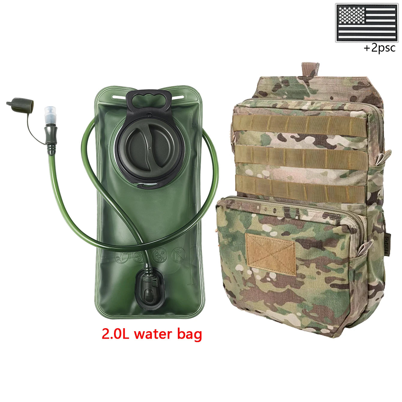 Outdoor sports drinking equipment: 2L large-capacity water bag + molle backpack, suitable for hiking, camping, and cycling