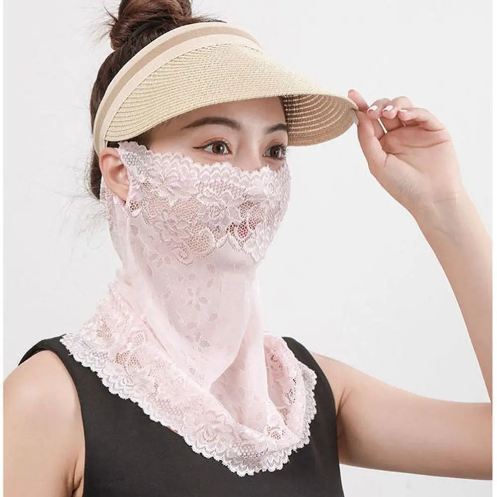 Summer Sunscreen Lace Mask Women Men Sport Golf Face Mask UV Protect Neckline Mask Hanging Ear Headband Scarf