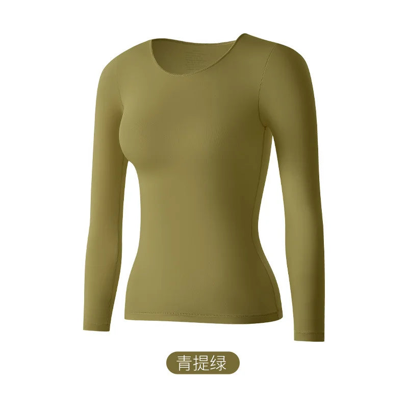 Women's Ultra-Thin Seamless Thermal Underwear High-Elasticity Warm Vest Slim Fit Top Casual Long Sleeves Lightweight Sleepwear