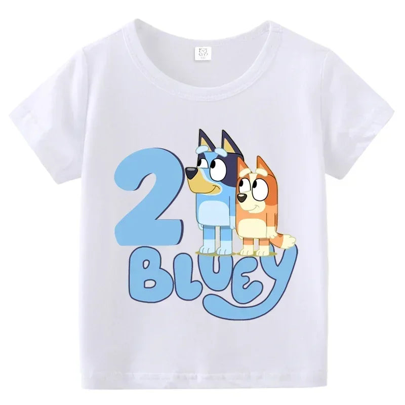 Blueys Baby Birthday T Shirt for Boys Girl Bingo Number Kids Clothes Summer Cartoon Letter Tees Shirts Toddler Short Sleeve Tops