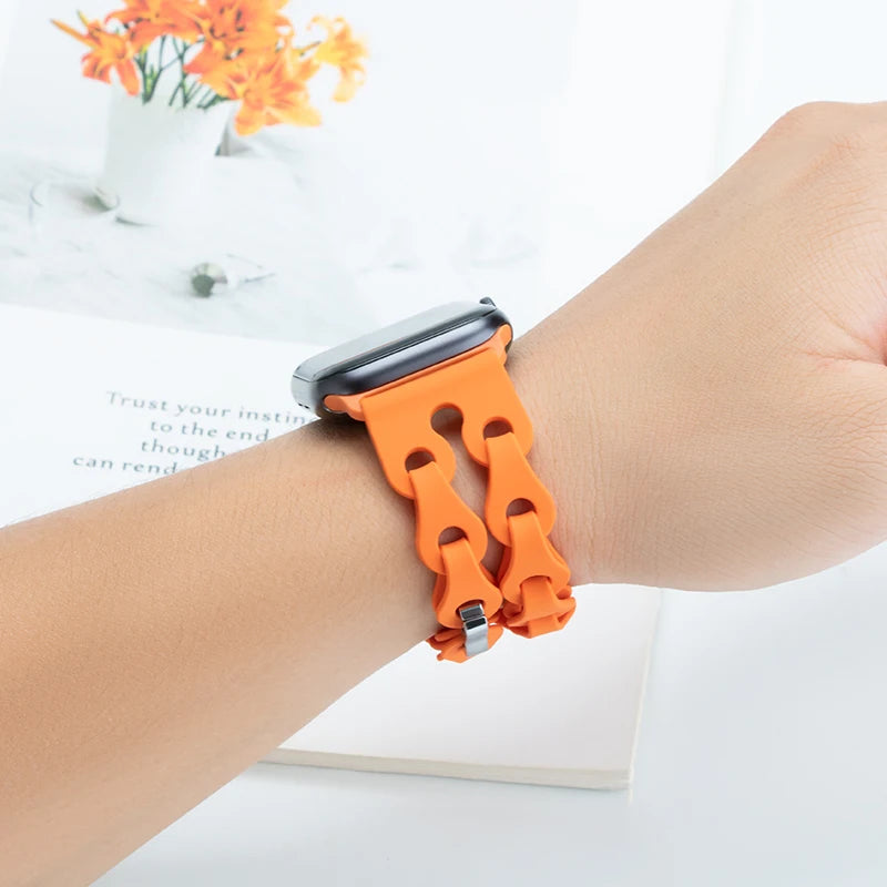 Chain Link Silicone Strap for Apple Watch Band Ultra 3 2 49mm 44mm 40mm 45mm 41mm 42mm Bracelet for Series 11 10 9 8 7 6 5 4 SE3
