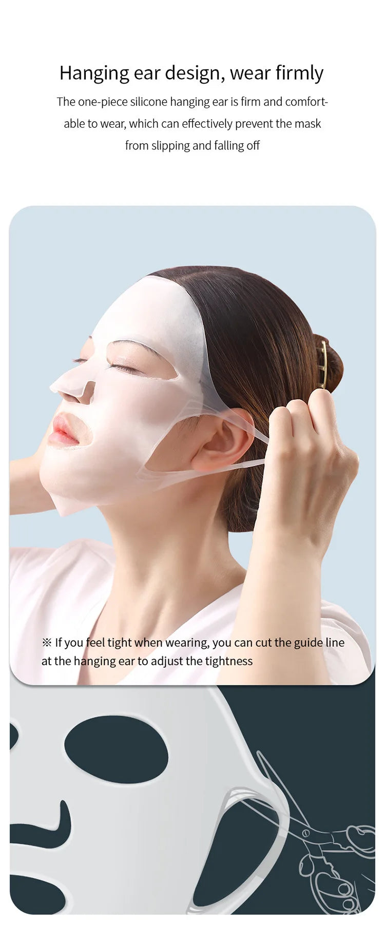 3D Silicone Mask Face Women Skin Care Tool Hanging Ear Face Mask Gel Sheet Reusable Lifting Anti Wrinkle Firming Ear Fixed Tools