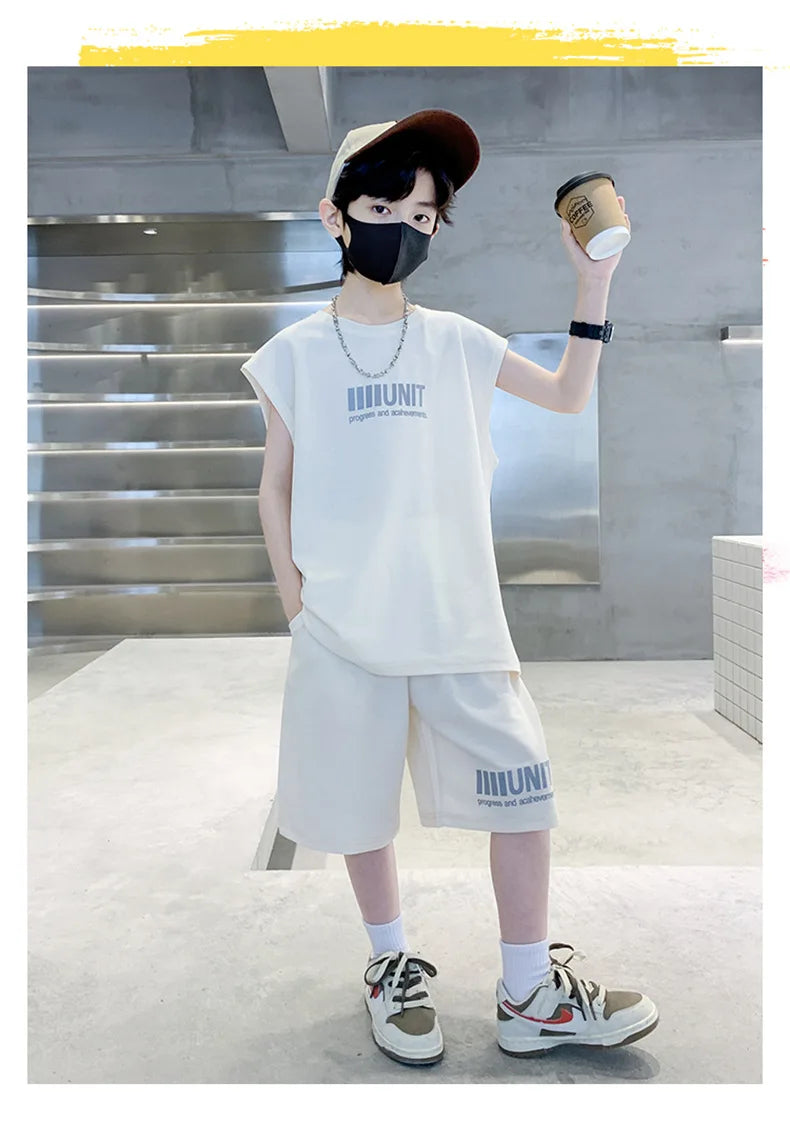 5 6 8 10 12 14 Years Teenagers Summer Boys Clothing Sets New Fashion Top And Shorts Boys Tracksuit Birthday Gifts Kids Clothes