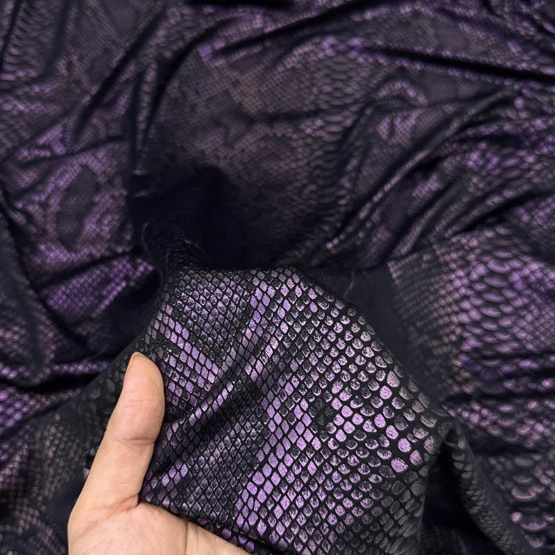 Color Changing Glossy Snake Patterned Elastic Fabric Creative Stage Runway Styling Graduation Designer Cloth for Diy Sewing