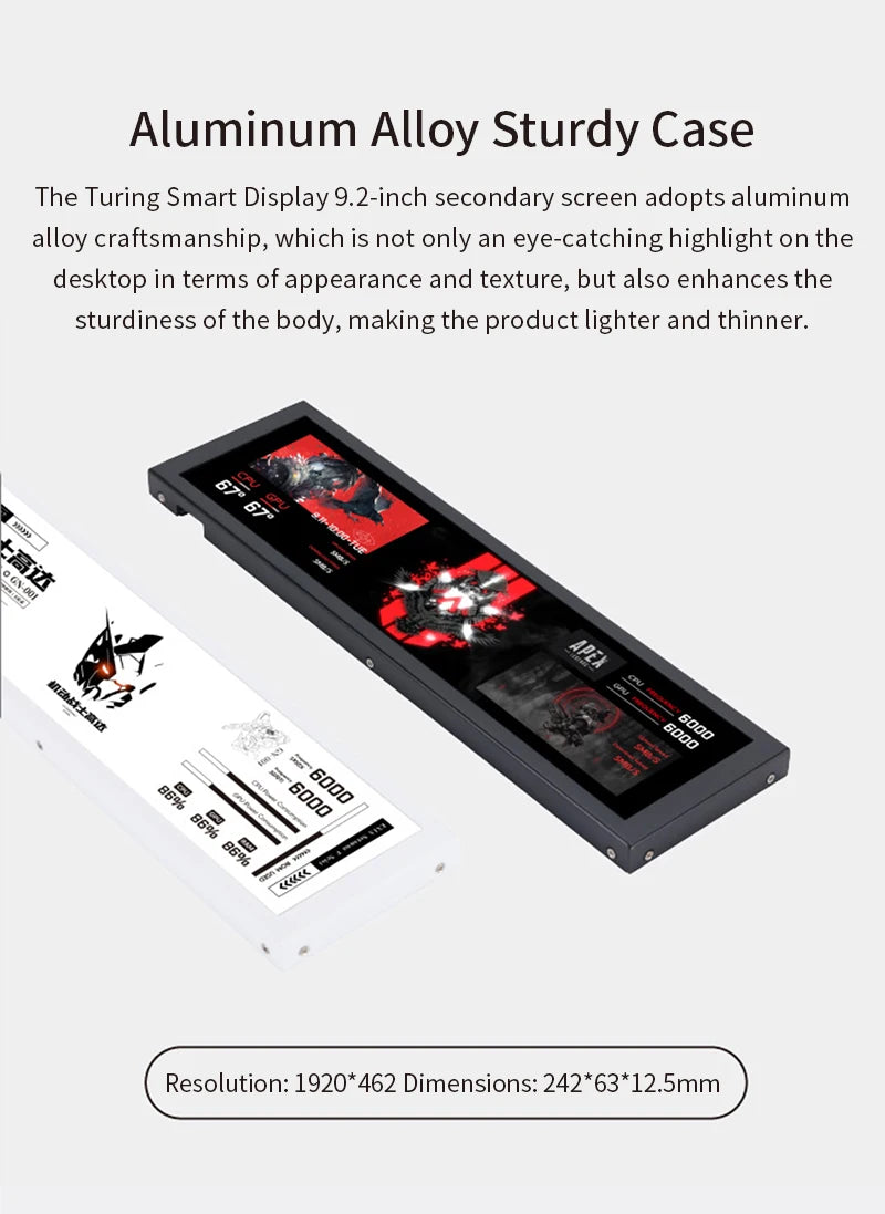TURZX 9.2 Inch Type-C Chassis Secondary Screen 1920*462 IPS Display CPU GPU RAM HDD Weather Monitor LCD No AIDA64 USD Display