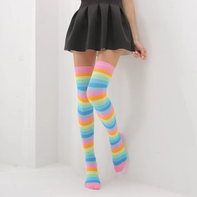 Red Rainbow Socks Rainbow Stripe Long Cross Knee Socks European and American Extended Edition