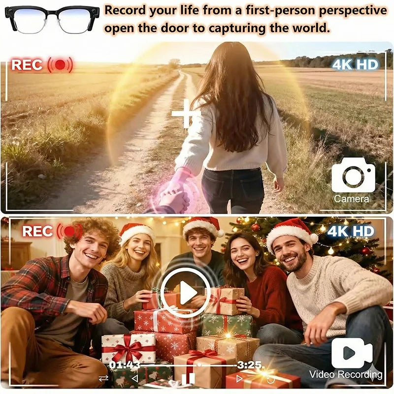 2026 New AI Smart Glasses 4K 8MP HD Camera Video 1080P 100+ Languages Translation WiFi Sunglasses Bluetooth Call Music Men Women