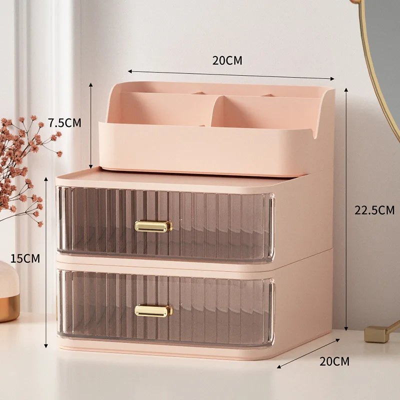 Luxury Makeup Organizer Cosmetic Storage Box Drawer Type Lipstick Skincare Makeup Brush Holder Desktop Make Up Container