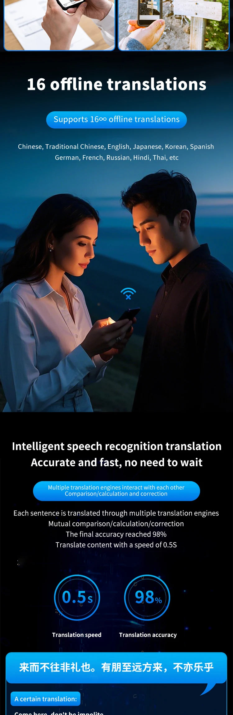 T3 Translator 140 Language Translation Device, AI Two-way Real-time Voice Instant Translation, Can Be Used for Business Travel