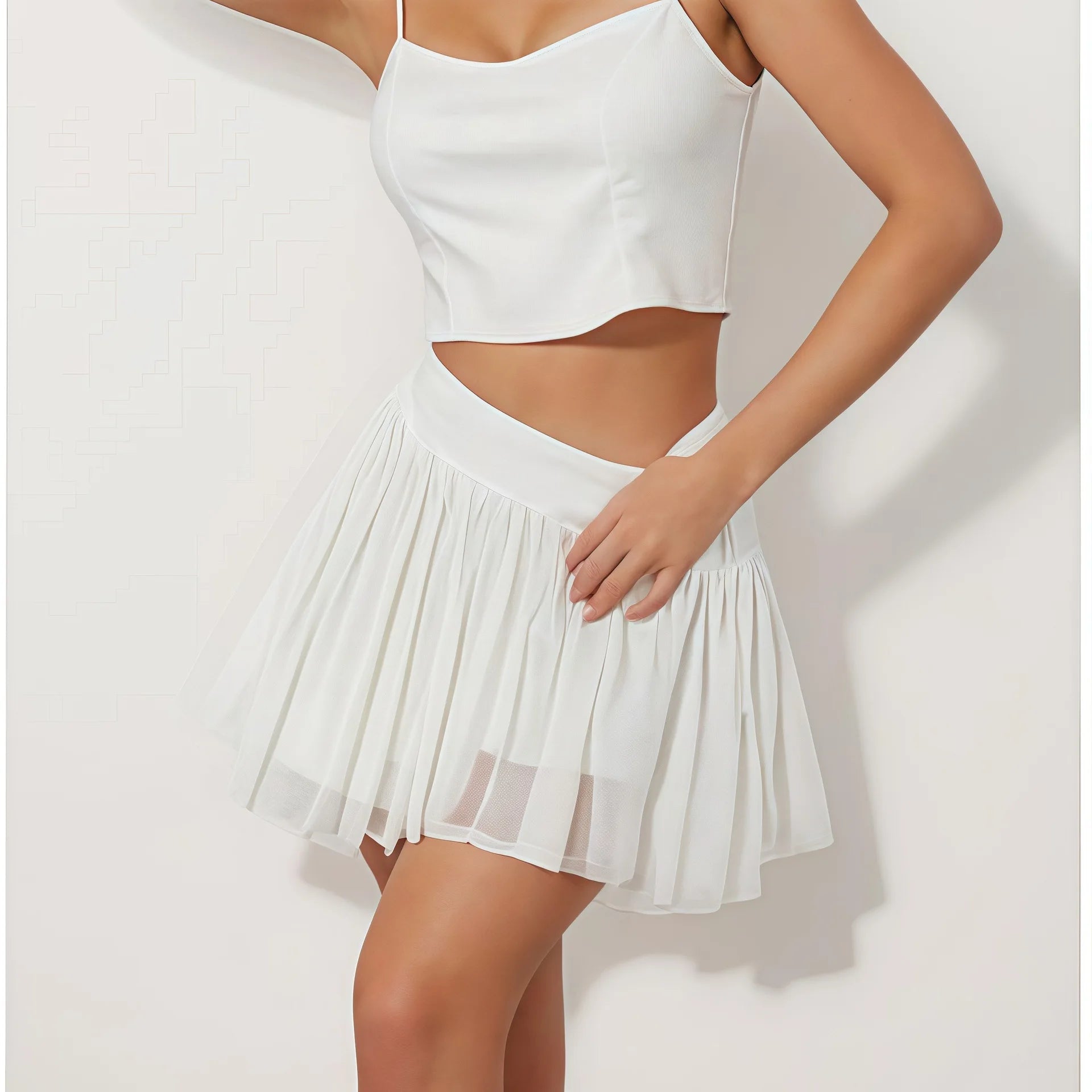 New European Style Dress Women Yoga Skirt Shorts Built in Shorts High Waisted Mesh for Tennis Workout Gym Fitness Tennis Dress