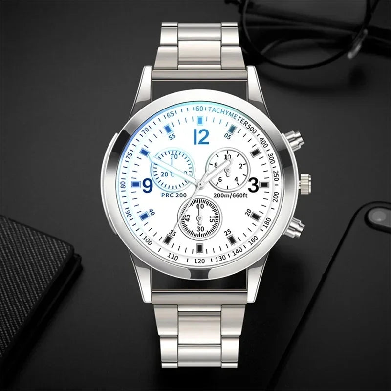 2Pcs/Set Fashion Mens Stainless Steel Bracelet Watches Luxury Quartz Wristwatch Clock Business Casual Watch Relogio Masculino