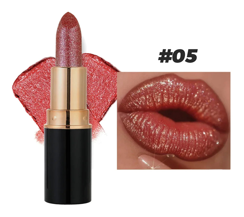Black Tube Shiny Diamond Lipstick Pearl Moisturizing Glitter Lip Tint Balm Waterproof  Lasting Lip Gloss Shimmer Sexy Lip Makeup
