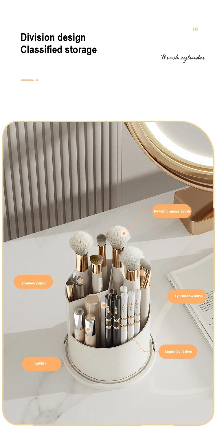 360° Rotating Make Up Organizer With Lid Luxury Cosmetic Brushes Holder Lipstick Eyebrow Pencil Holder Eye Shadow Storage Box