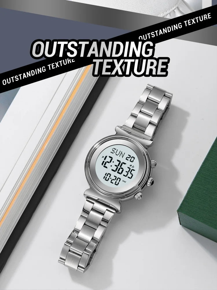 SKMEI Fashion Women's Alloy Digital Business Watch Waterproof Steel Strap Women Watch Simple Exquisite Silver Watch with 2408