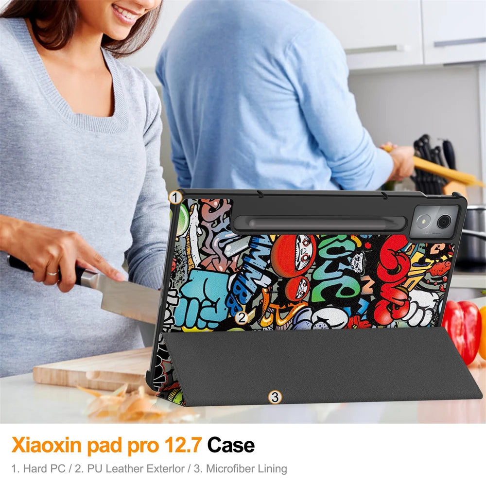 For Lenovo Xiaoxin Pad Pro 12.7 2025 Case Tri-Folding PU Leather Stand Tablet Cover for Xiaoxin Pad Pro 12.7 Inch 2025 TB-375FC