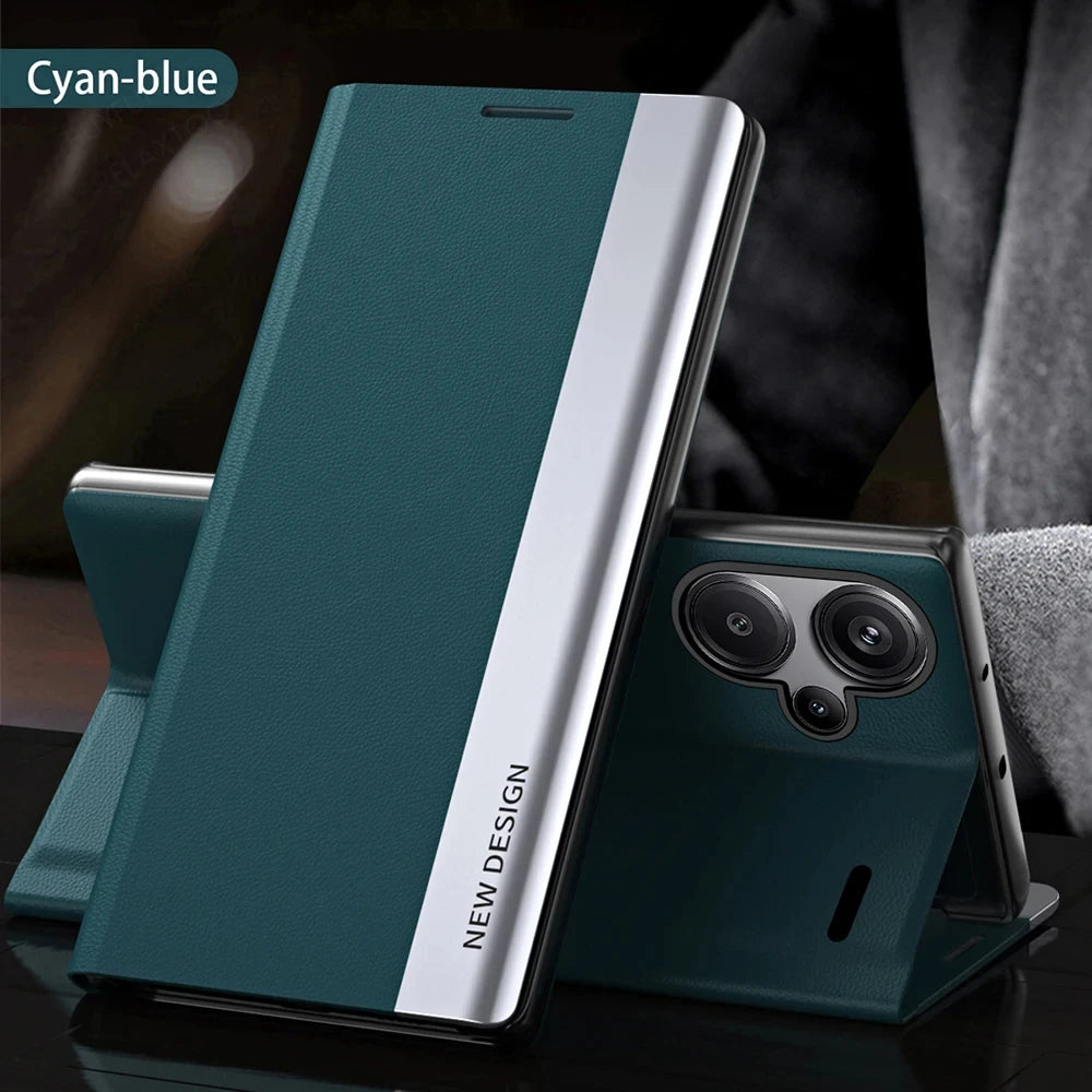 Kickstand Flip Case For Xiaomi Redmi Note 13 14 12 11 11S 10 10S 9 Pro Plus 5G Shockproof Plating Leather Phone Cover Carcasa