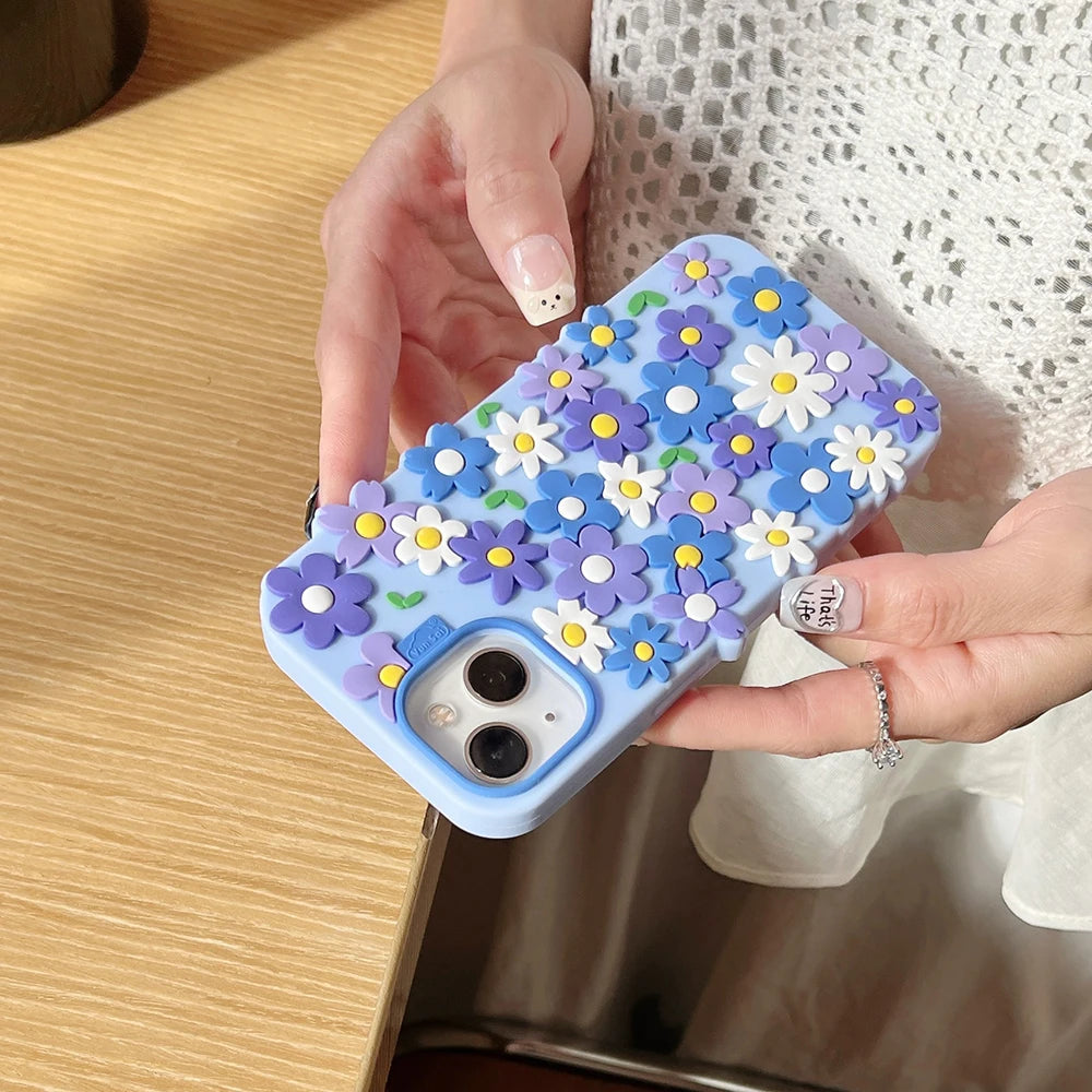 INS Korean Daisy Flower Soft Silicone Luxury Phone Case for IPhone 16 15 13 14 17 Pro Max 14 Plus Fashion Cute Floral Back Cover
