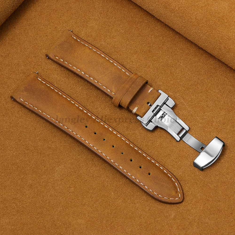 Genuine Calfskin Leather Watchband for Seiko for Omega Business Watch Band 14/16/18/20mm 22mm Butterfly Buckle Stitching Straps