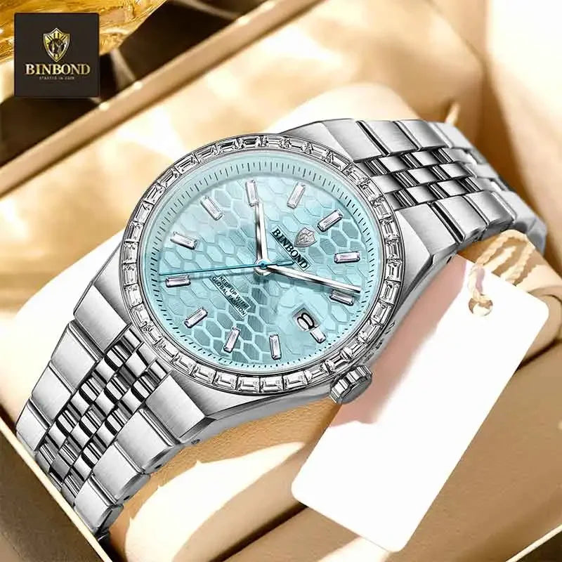 BINBOND New Men's Quartz Watch Classic Style Waterproof Luminous Date Display Stainless Steel Wristwatch For Male Relojes Hombre