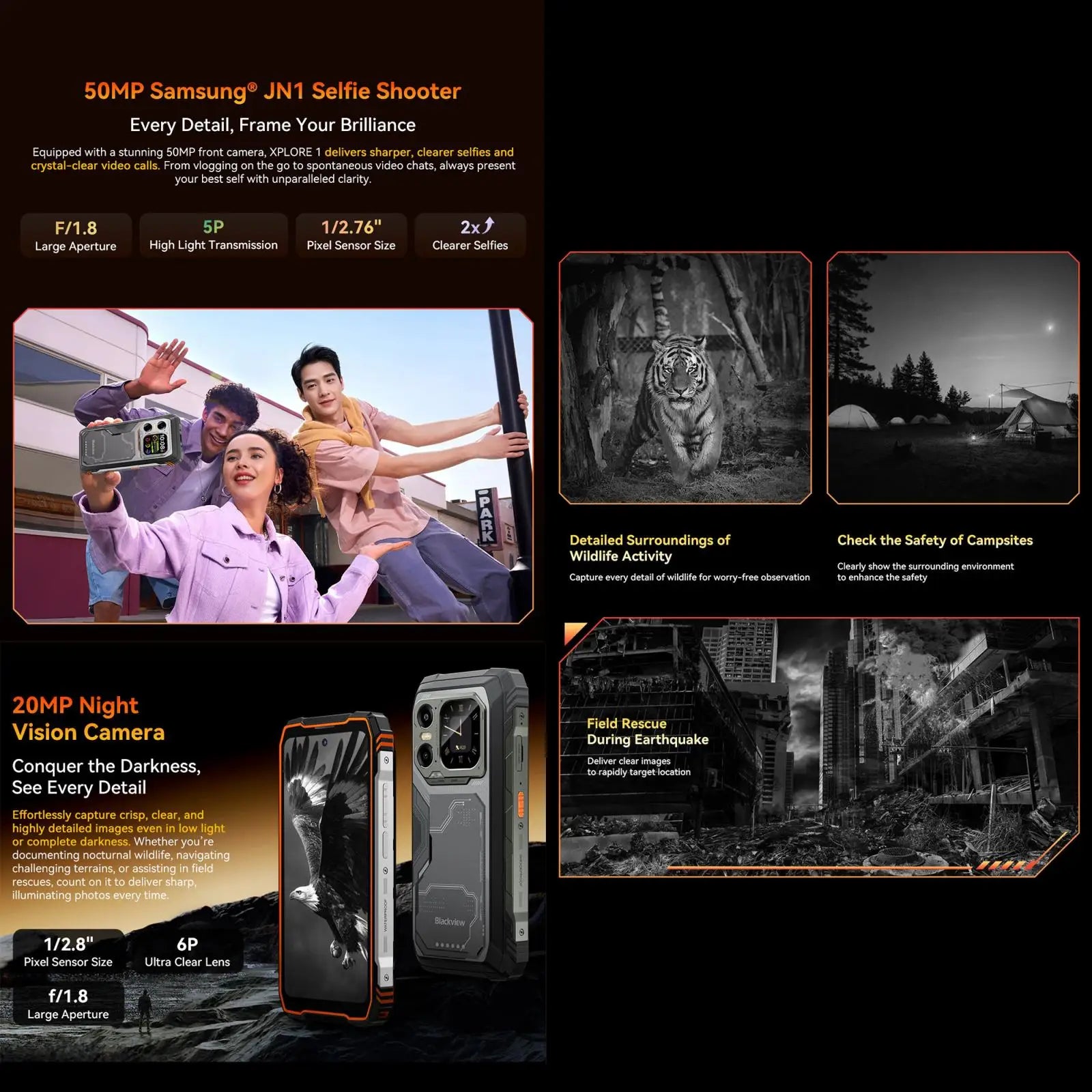 Blackview XPLORE 1 Rugged Phone 16GB+512GB 6.78'' 120Hz 2.4K Display 20MP Night vision Android 15 20000mAh 5G NFC Smartphone