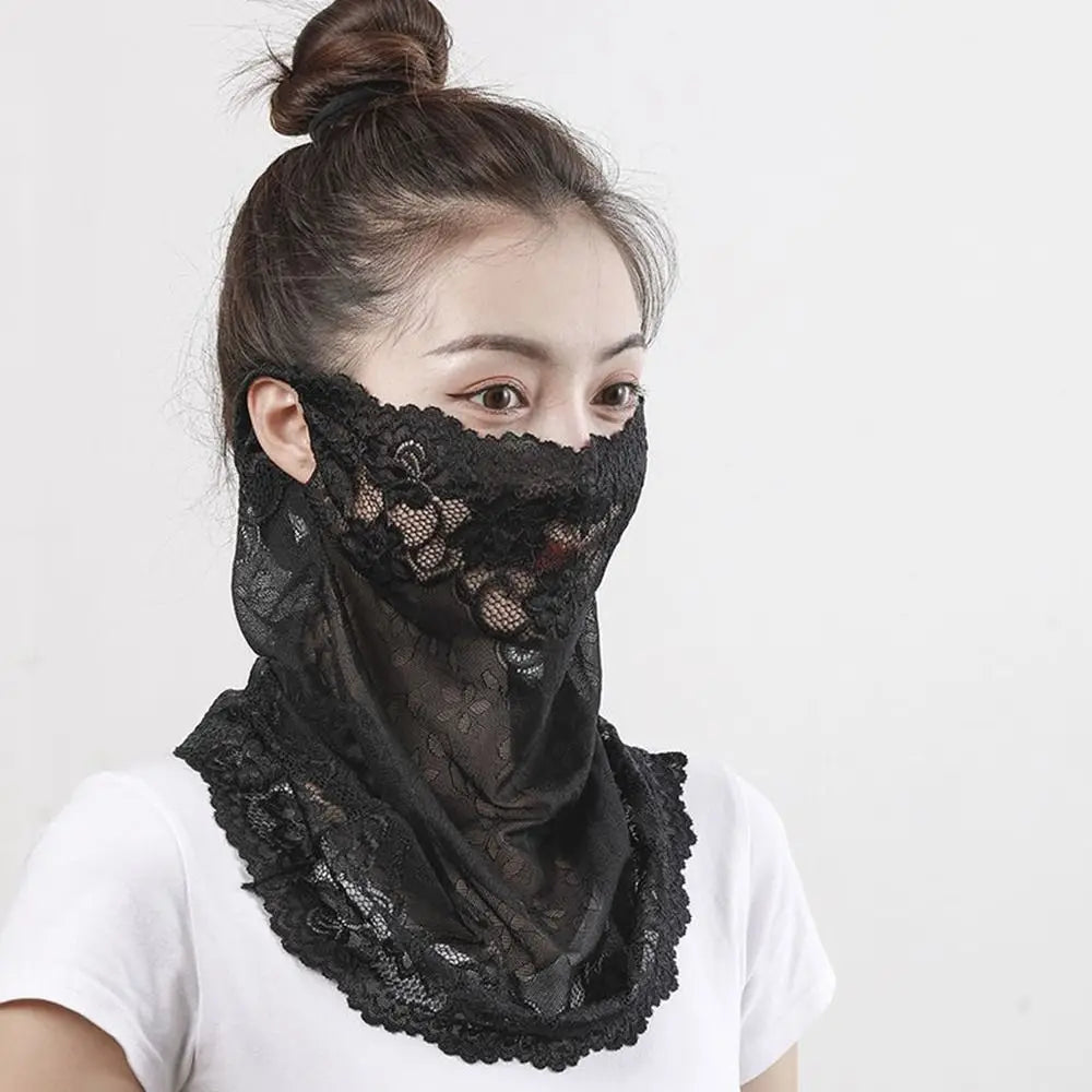 Summer Sunscreen Lace Mask Women Men Sport Golf Face Mask UV Protect Neckline Mask Hanging Ear Headband Scarf