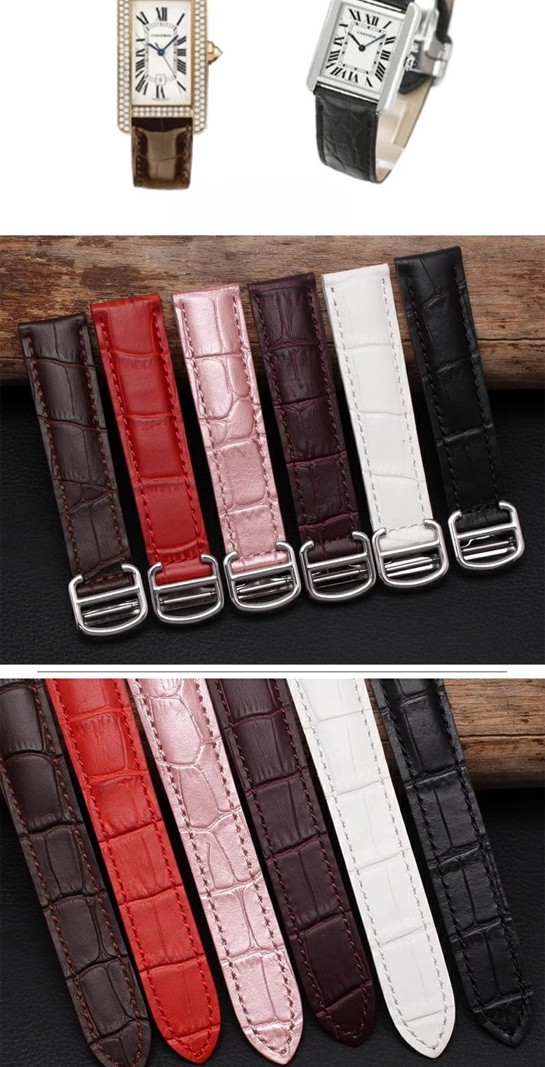 Genuine Leather Watch Strap for Cartier Tank London Solo Men's and Women's 16 18 20 22 25mm Flat Interface Folding Buckle Band