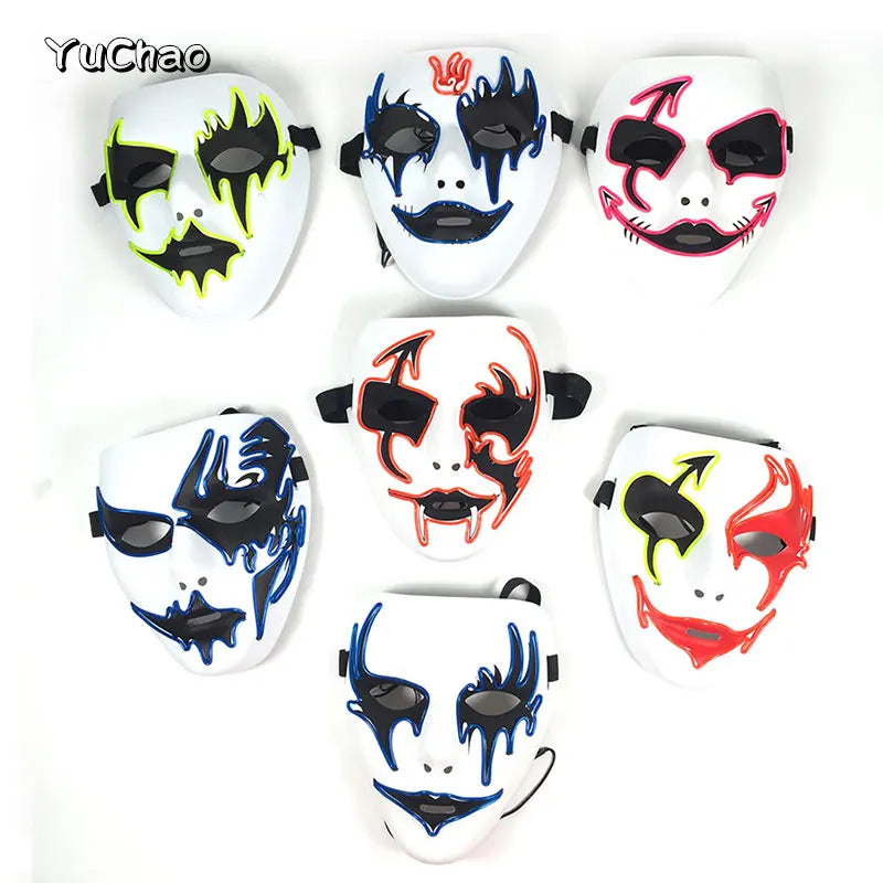 LED Hand-painted Mask Halloween Carnival Masquerade Cosplay Horror Accessory Men's Mask Weird Face Mask Glowing Mascara Disfraz
