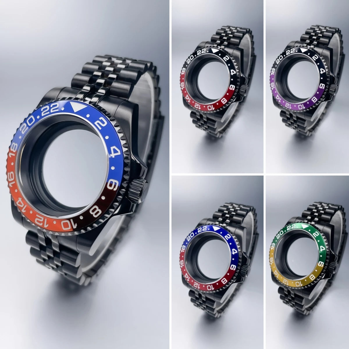 40mm High-QualityBlack NH35 Case Gmt  Stainless Steel Bracelet Sapphire Glass Seik Mod Fit NH34 NH35 NH36 Movement Watch Case