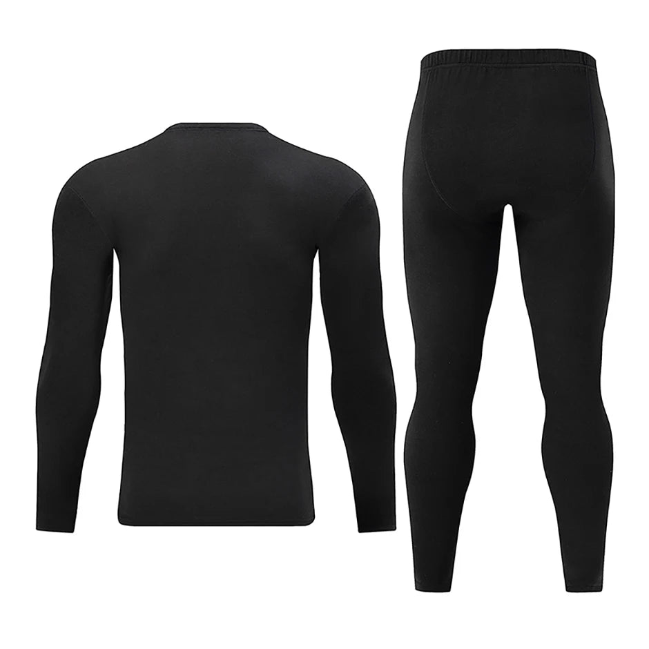 2-piece Men's Autumn And Winter Solid Color Casual V-neck Basic Warm Underwear Set Comfortable Sports And Fitness Base Shirt