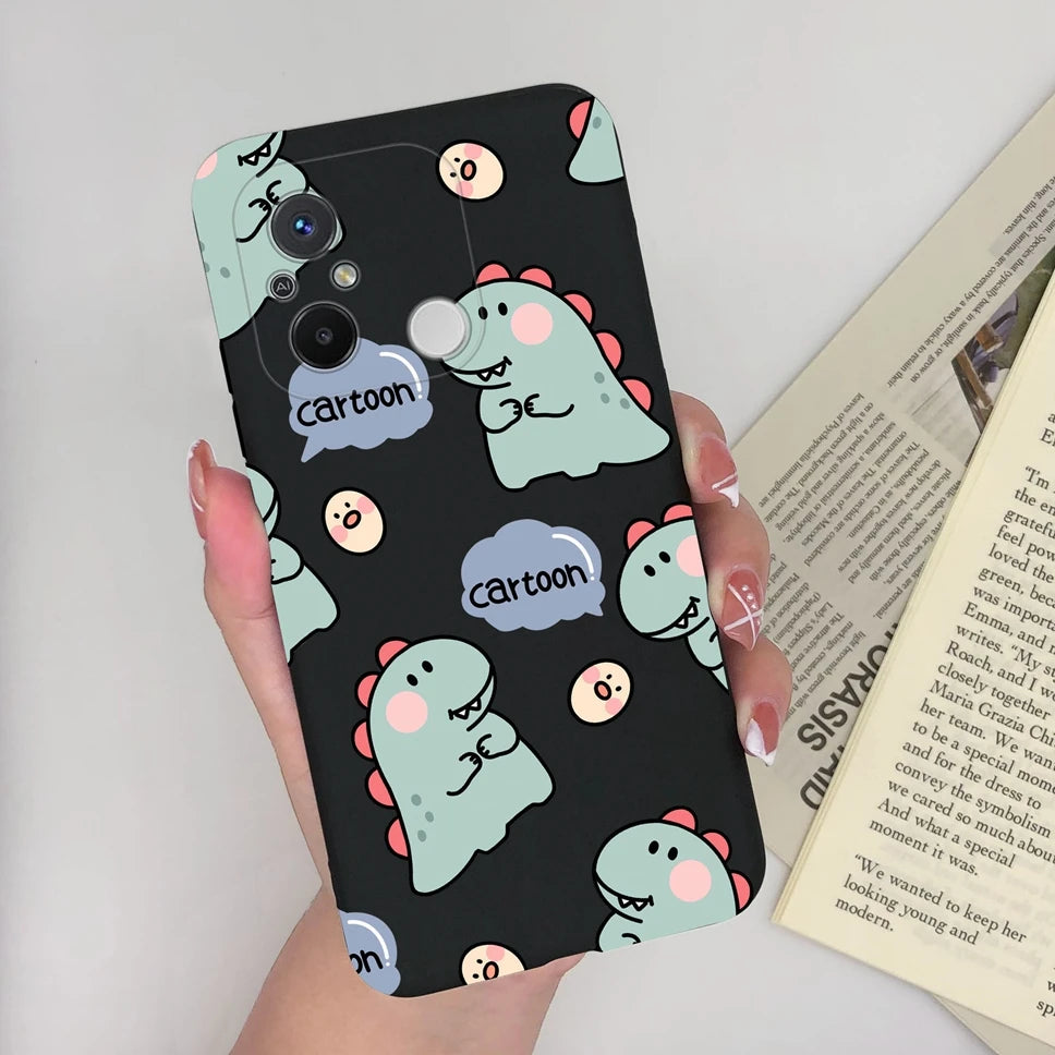 Phone Case For Redmi 12C 11A 4G Cartoon Dinosaur Soft Silicon TPU Matte Back Cover Coque For Redmi 12 C 11 A 4G Funda Capa Shell