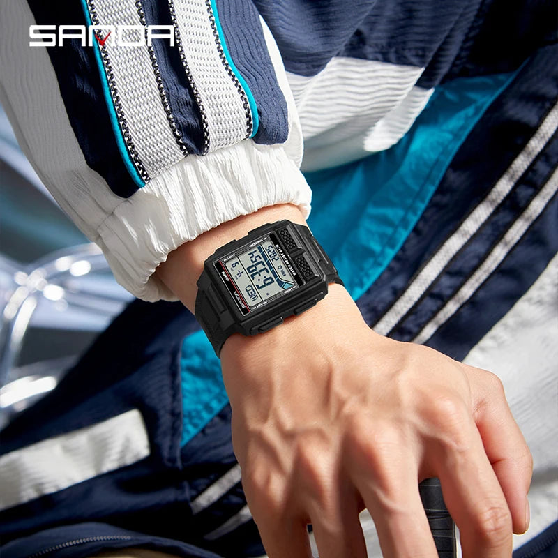 SANDA 2212 Fashion Electronic Watch Alarm Clock Luminous Calendar Water Resistant Shockproof Sports Digital Watches for Man