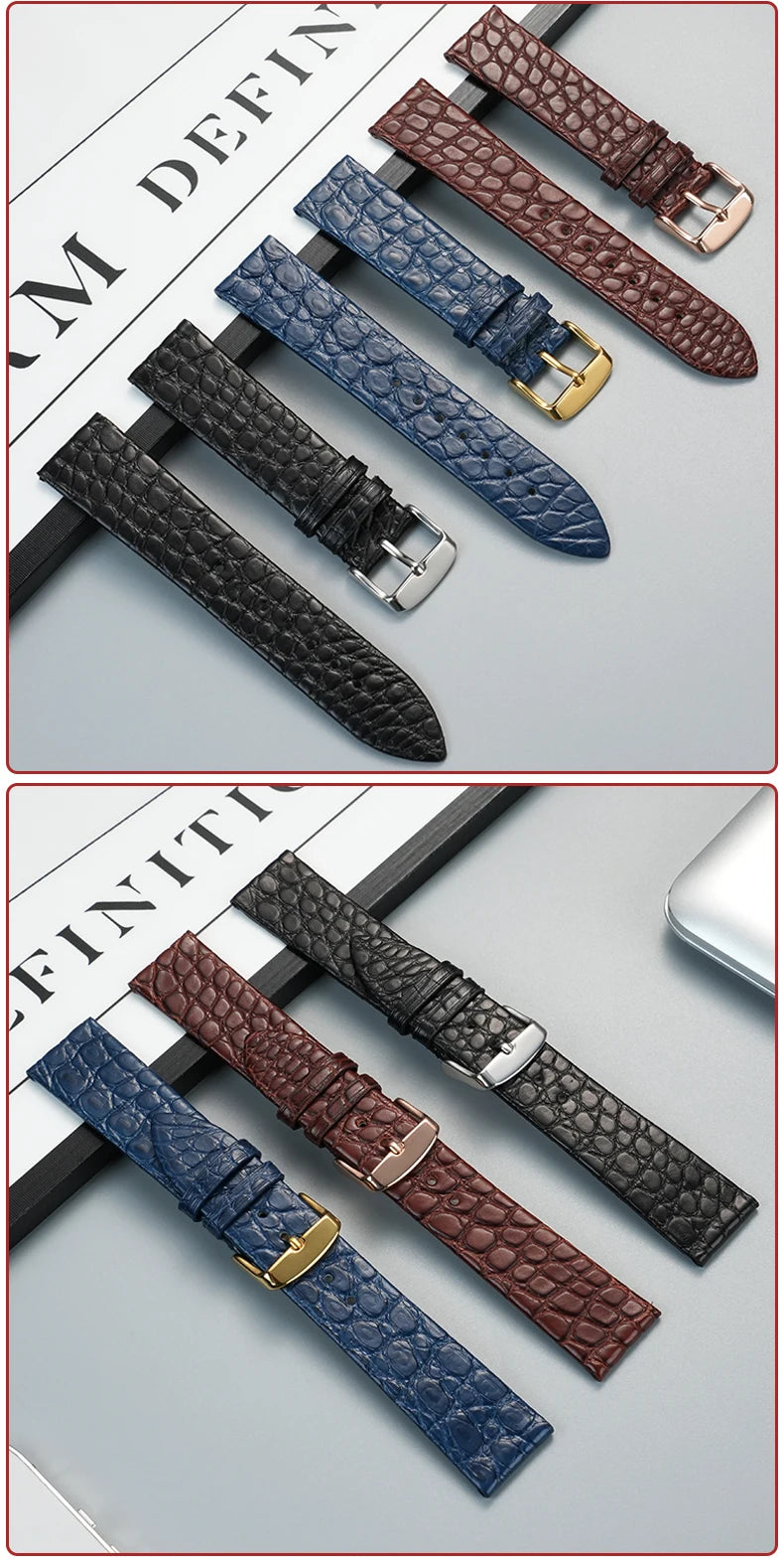 Alligator wacth strap Ultra Thin 12 13 14 15 16 18 20 22mm men women Black Brown Blue Crocodile Leather watchband For any brands